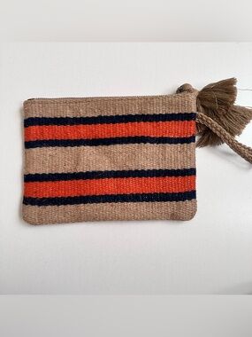 J Jill Woven Tassel Pouch Tan Orange & Navy Clutch